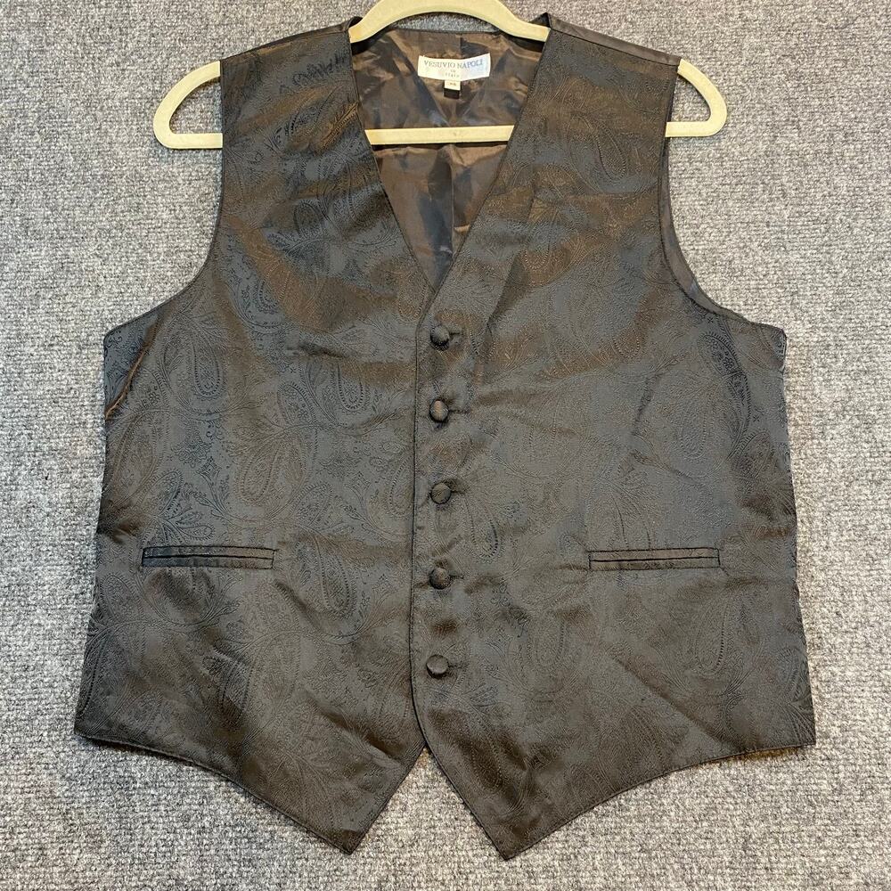 Vesuvio Napoli In Italy Black Paisley Vest Mens XS Button Closure Adjust Buckle